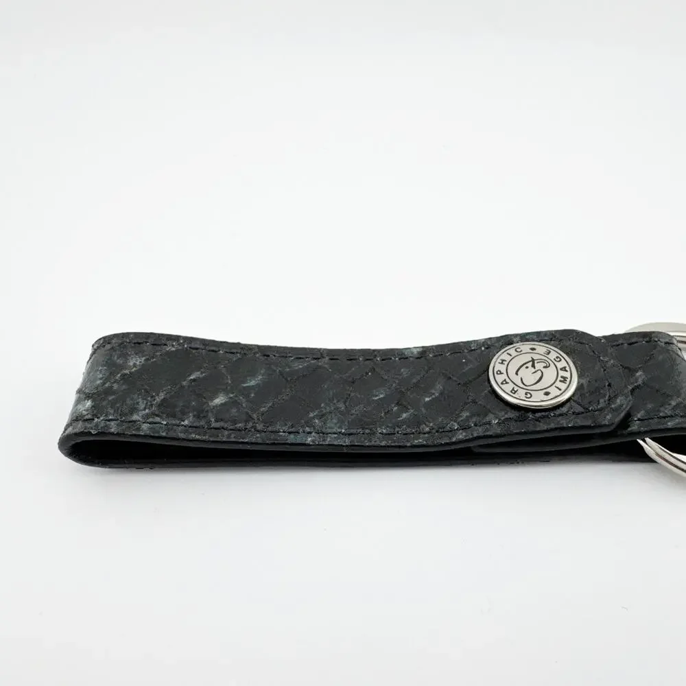 Graphic Image Keychain Strap Black Faux Snakeskin Pattern with Logo‎ Accent